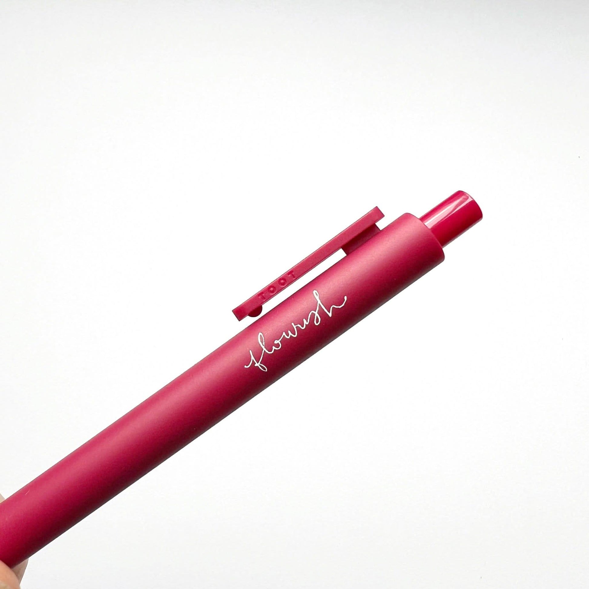 Flourish Jotter Pen by Emily Lex with sangria matte finish and handwritten sentiment.