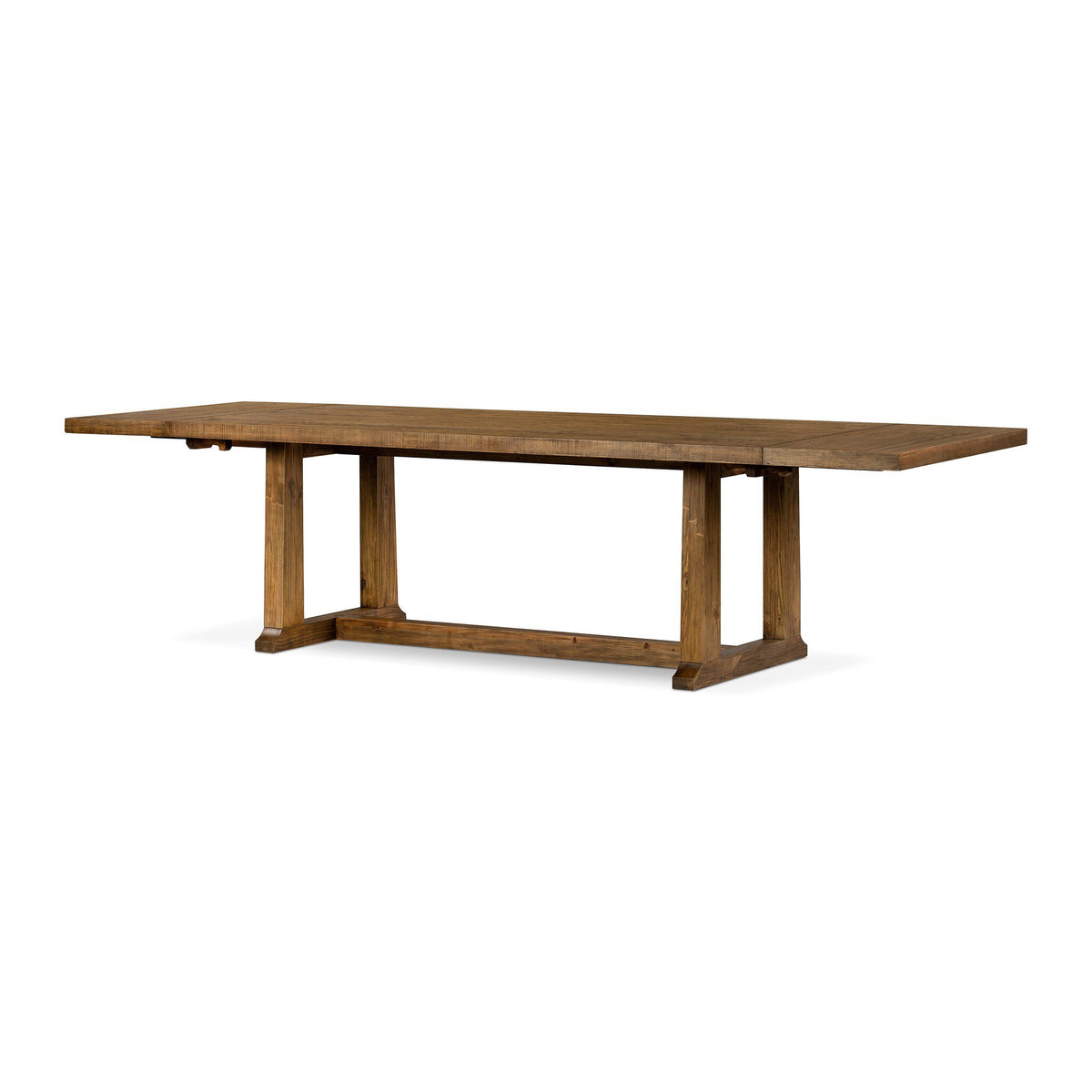 Foundry Pine Extension Dining Table expanded to 120 inches with two slide-in breadboard extensions.