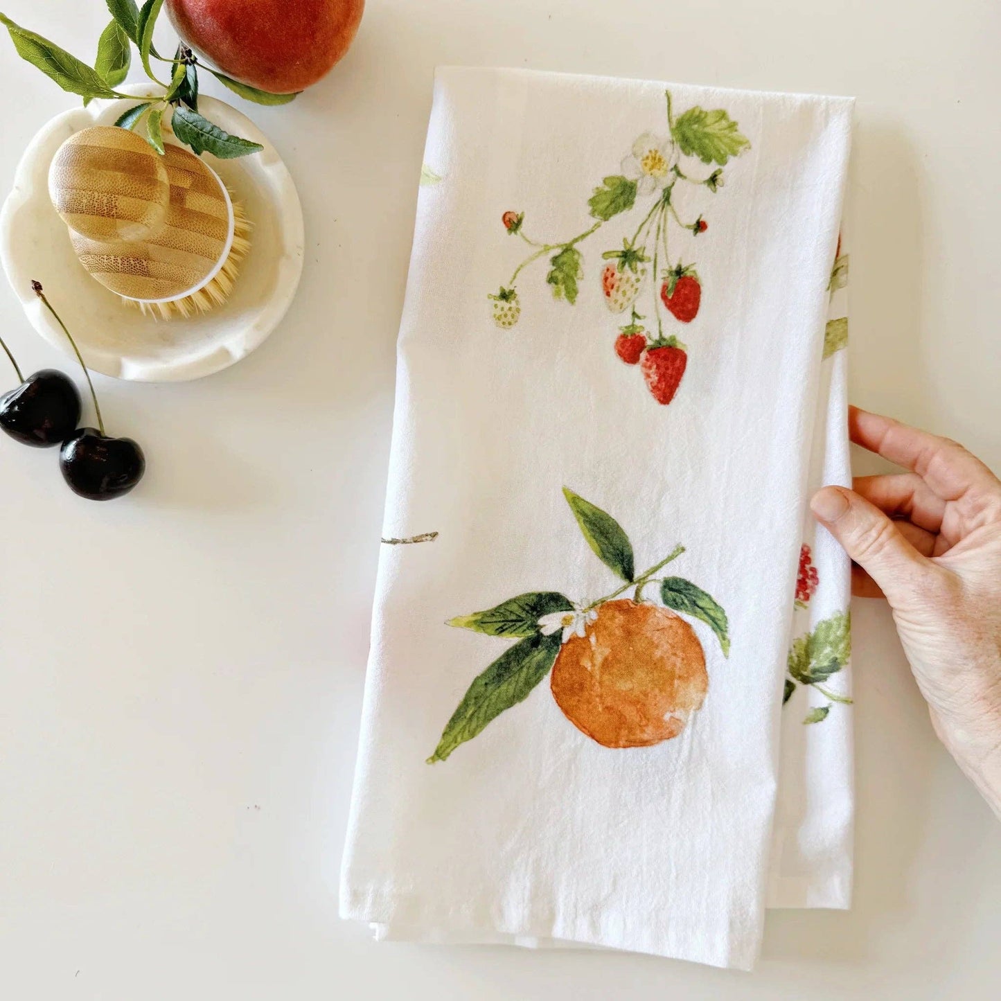 Fruit Cotton Flour Sack Tea Towel featuring original watercolor artwork by Emily Lex.