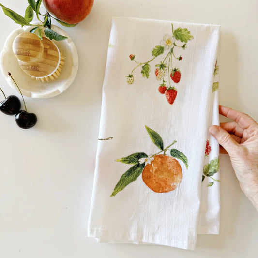 Fruit Cotton Flour Sack Tea Towel featuring original watercolor artwork by Emily Lex.