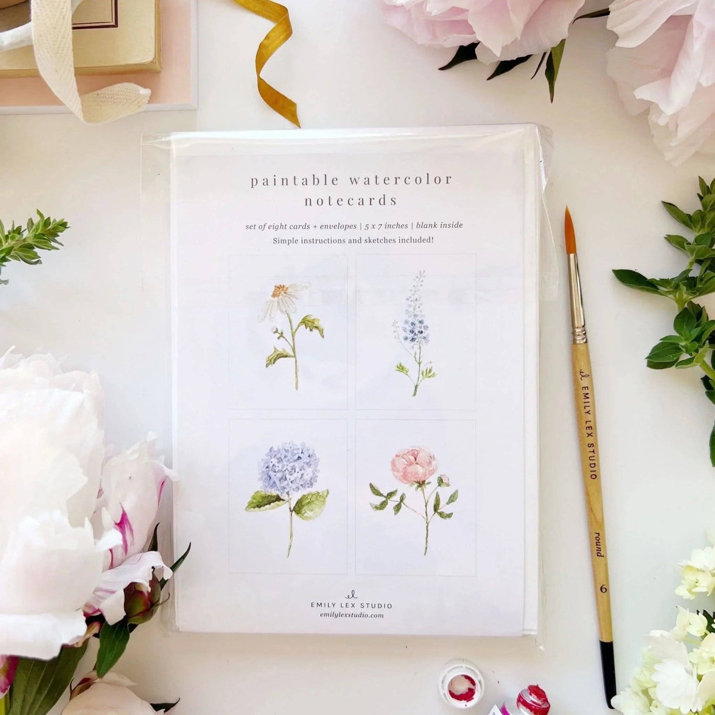 Garden Flowers Paintable Watercolor Notecard Set featuring botanical artwork by Emily Lex.