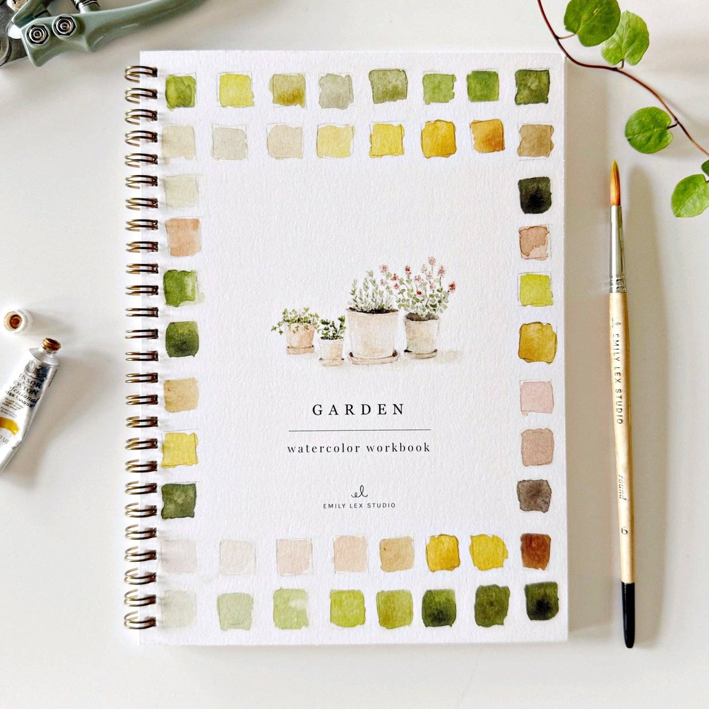 Garden Watercolor Workbook by Emily Lex featuring beginner-friendly botanical painting projects.