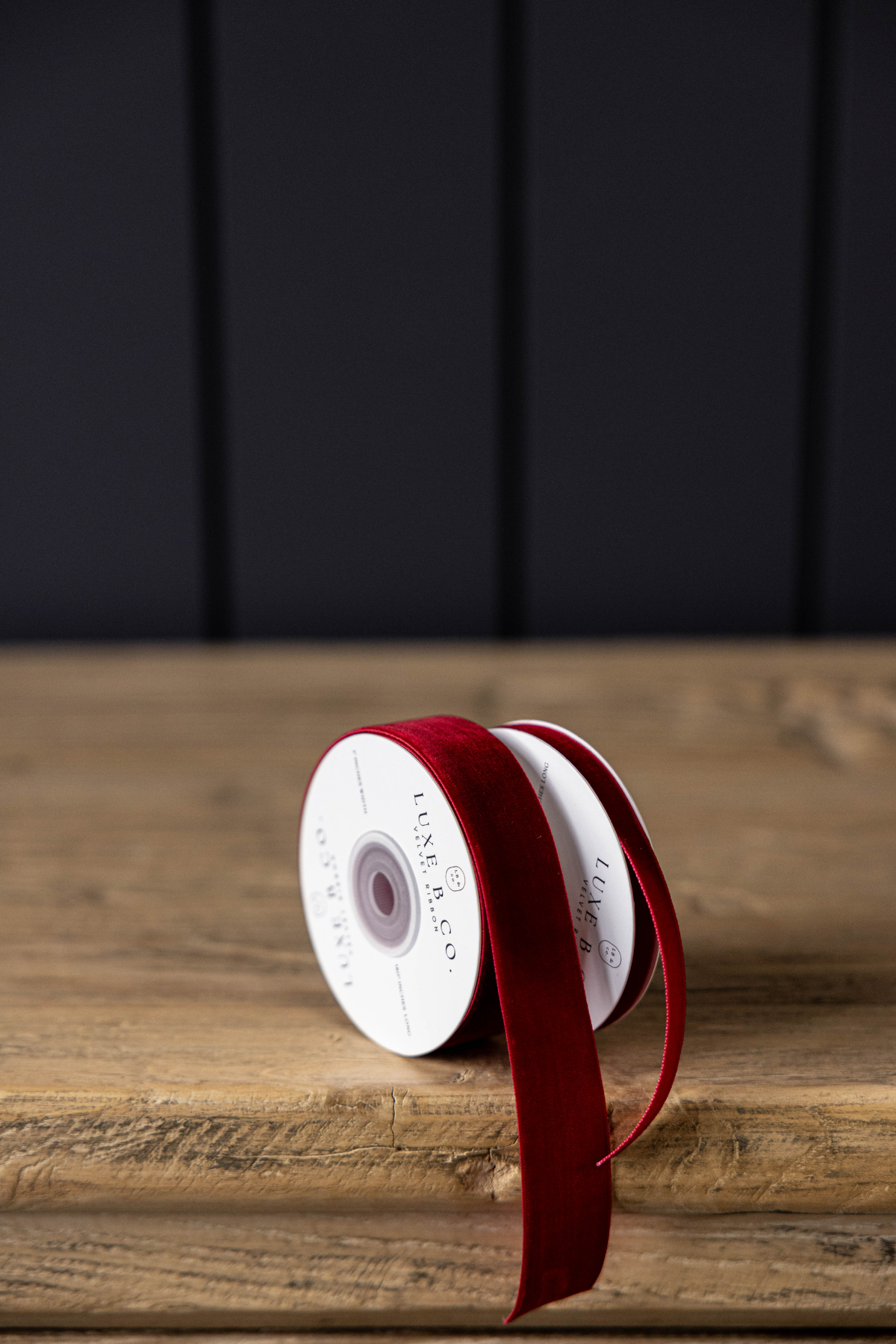Garnet Red Velvet Ribbon in medium 1-inch width, featuring a rich red velvet finish.