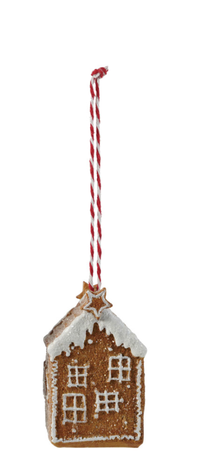 Star House Gingerbread Ornament with white icing details and a star accent at the roof peak.