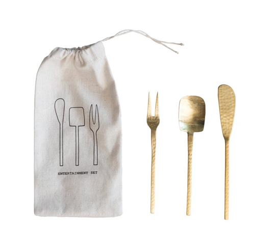 Gold Hammered Appetizer Utensils – Set of 3
