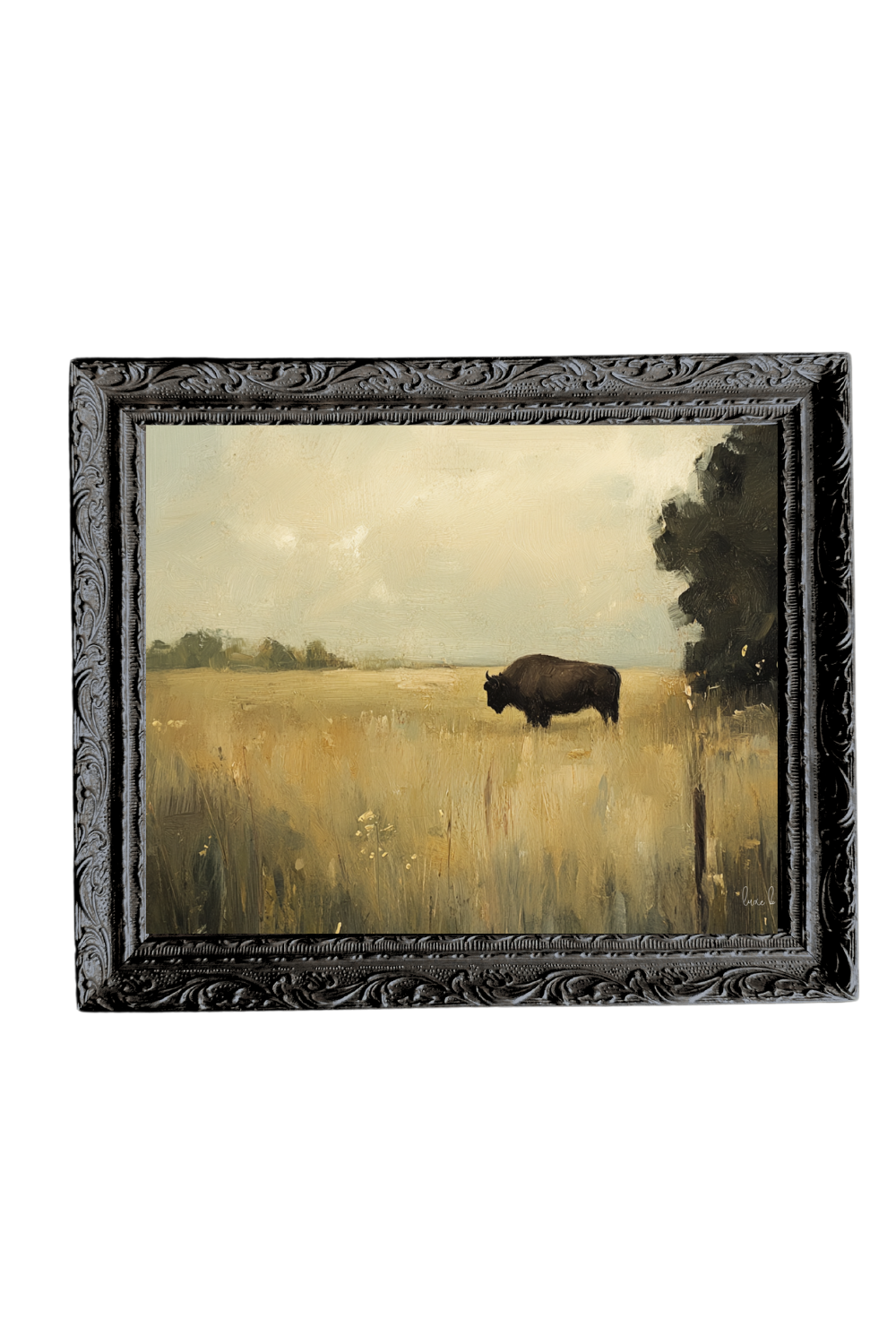 Grazing Bison Framed Wall Art – French Black