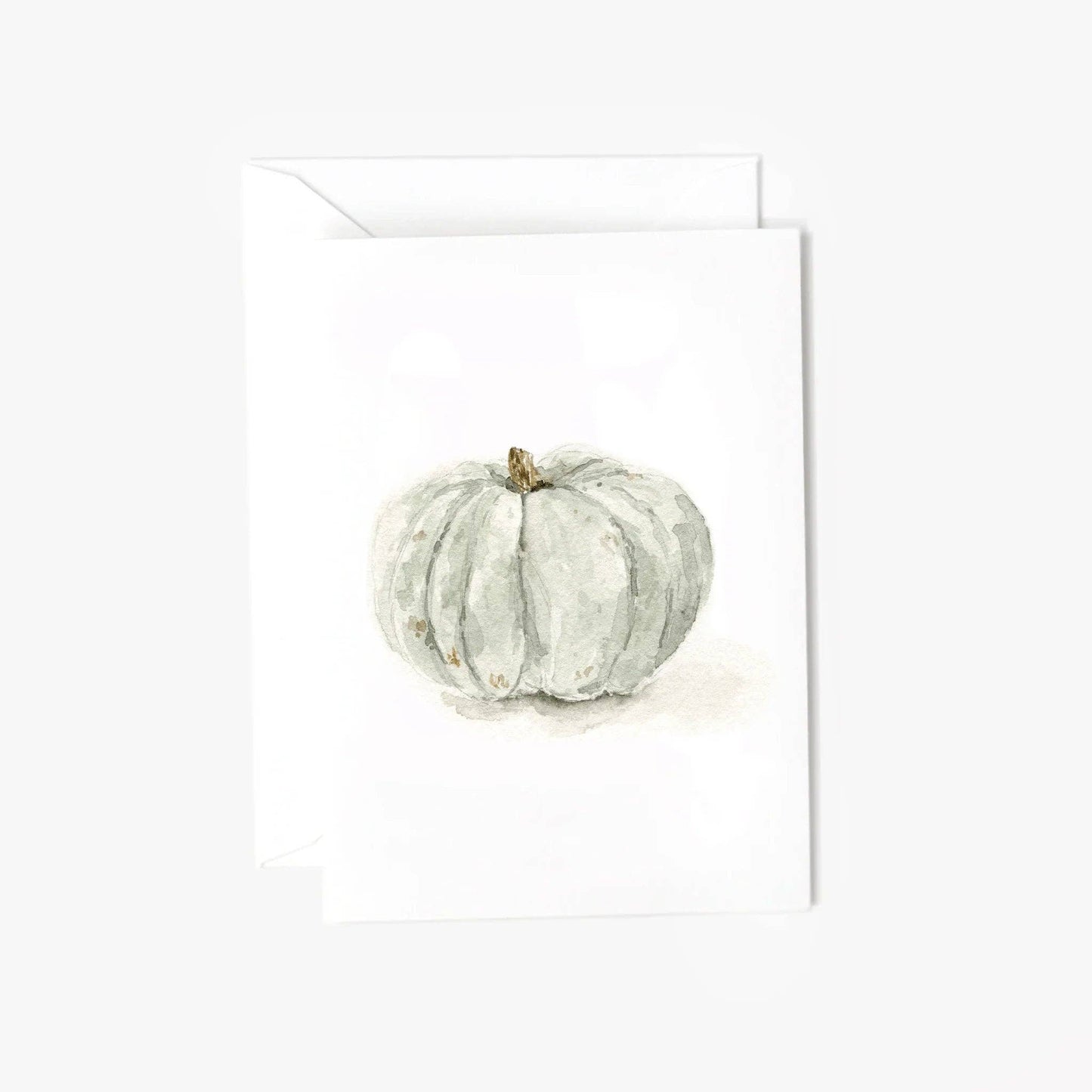 Green Pumpkin Autumn Mini Enclosure Card by Emily Lex featuring an original watercolor green pumpkin illustration with coordinating envelope and sealing sticker.