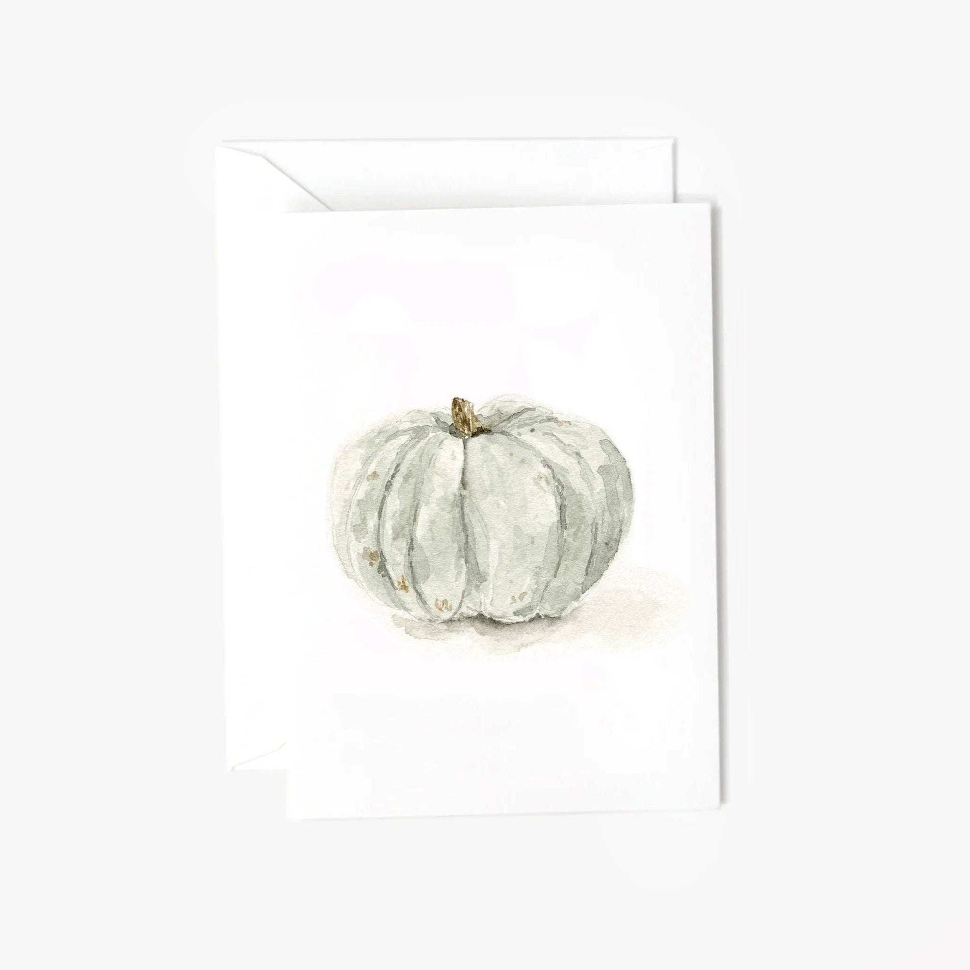 Green Pumpkin Autumn Mini Enclosure Card by Emily Lex featuring an original watercolor green pumpkin illustration with coordinating envelope and sealing sticker.