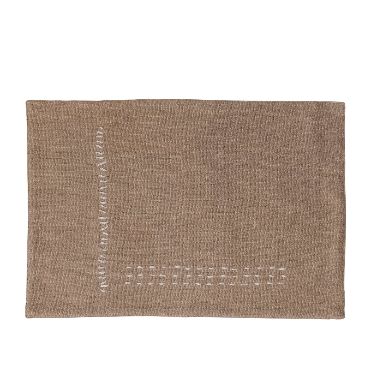 Hand-Embroidered Cotton Slub Placemat – Tan