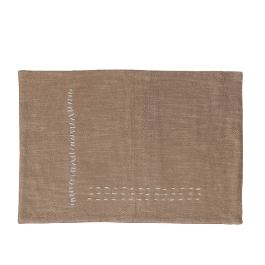 Hand-Embroidered Cotton Slub Placemat – Tan