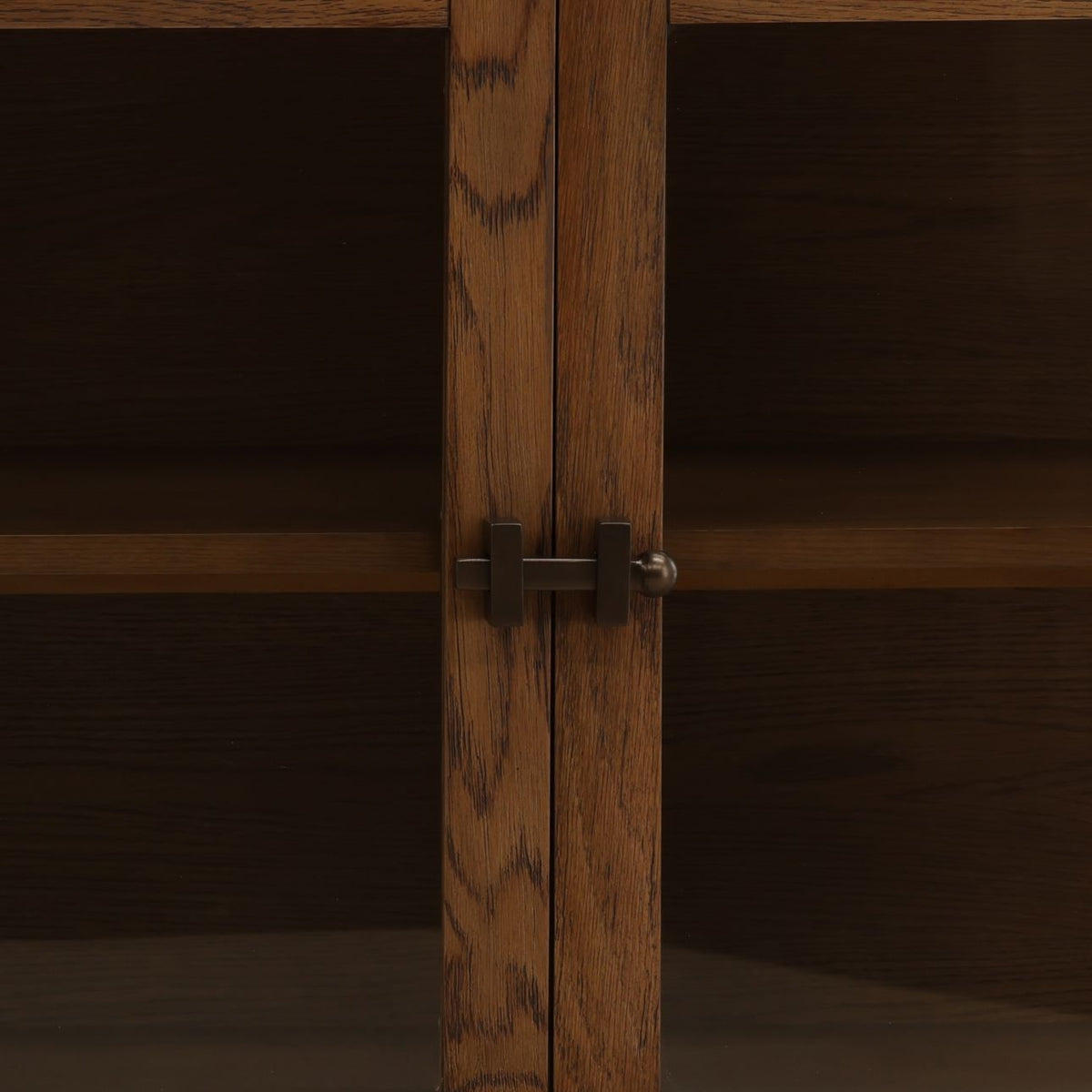 Close-up of the Hawthorne Sideboard showing the rich dark brown oak finish and natural wood grain.
