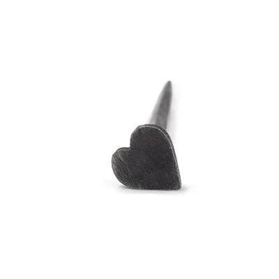 Decorative heart head iron nail with a vintage-inspired distressed finish and 3-inch length.