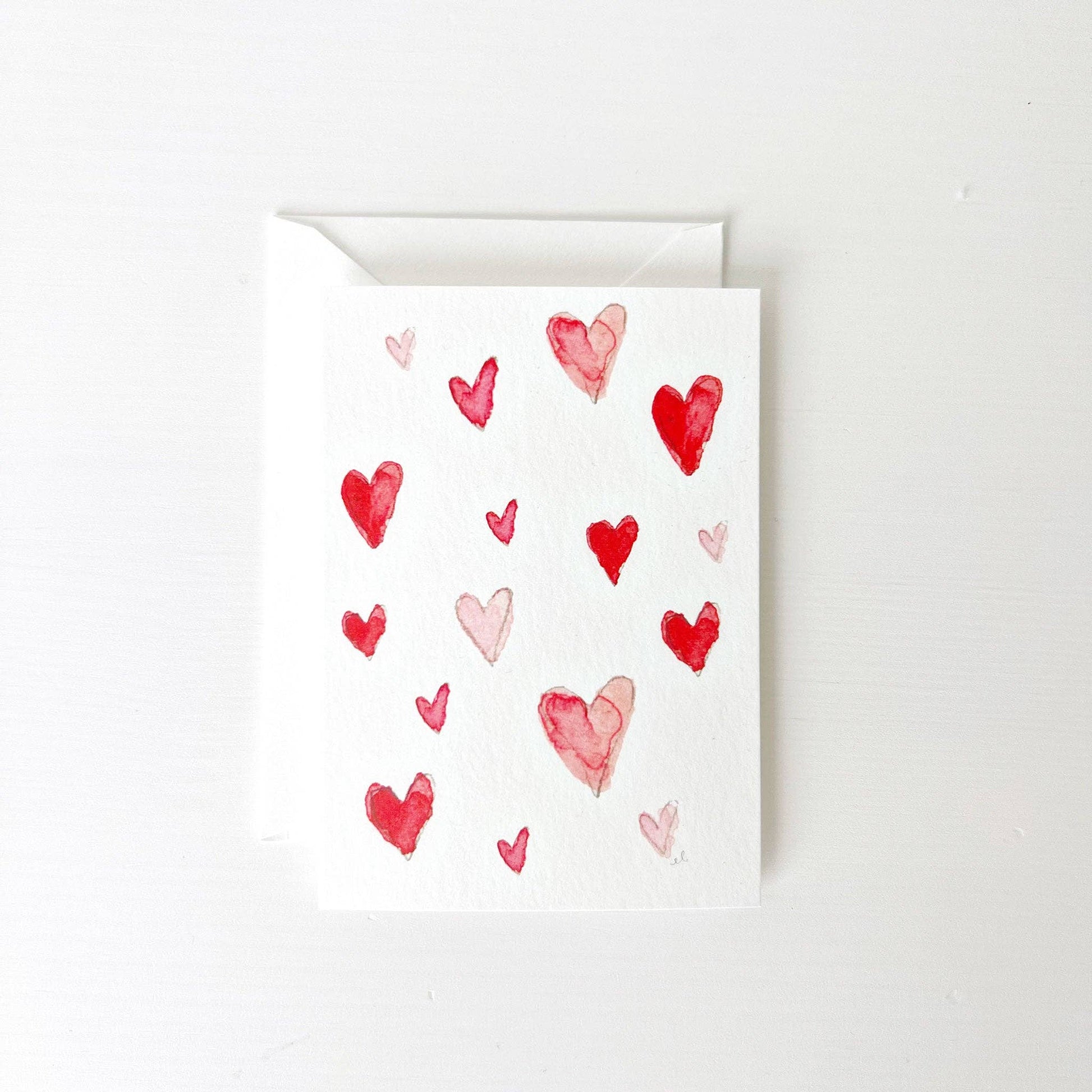 Hearts Mini Enclosure Card featuring original watercolor artwork by Emily Lex.