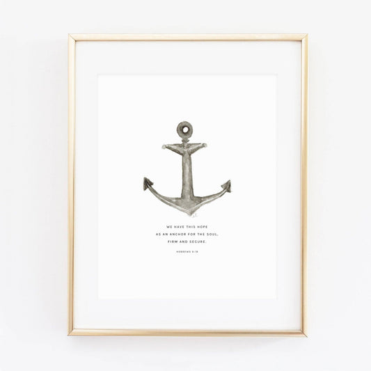 Hebrews 6:19 Anchor Scripture Art Print featuring watercolor artwork by Emily Lex.
