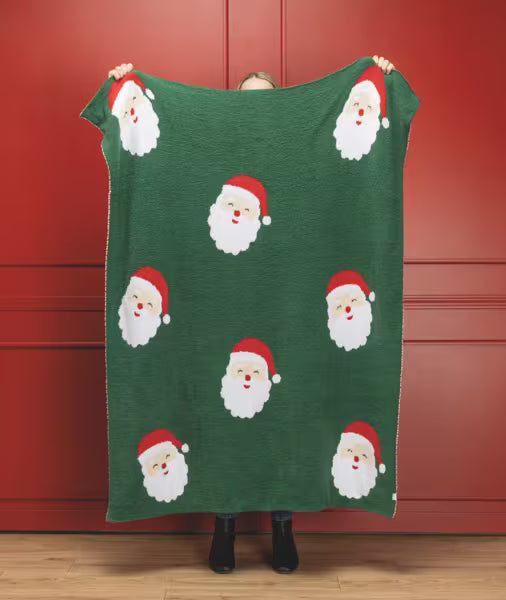 Plush chenille blanket with a cheerful Santa-inspired pattern.