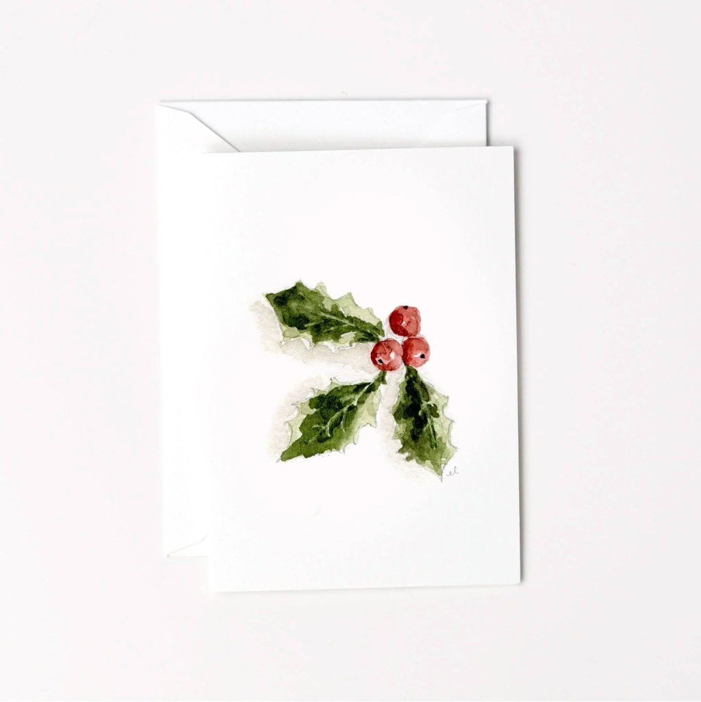 Holly Berry Christmas Mini Enclosure Card by Emily Lex featuring an original watercolor illustration of festive holly leaves and bright red berries.