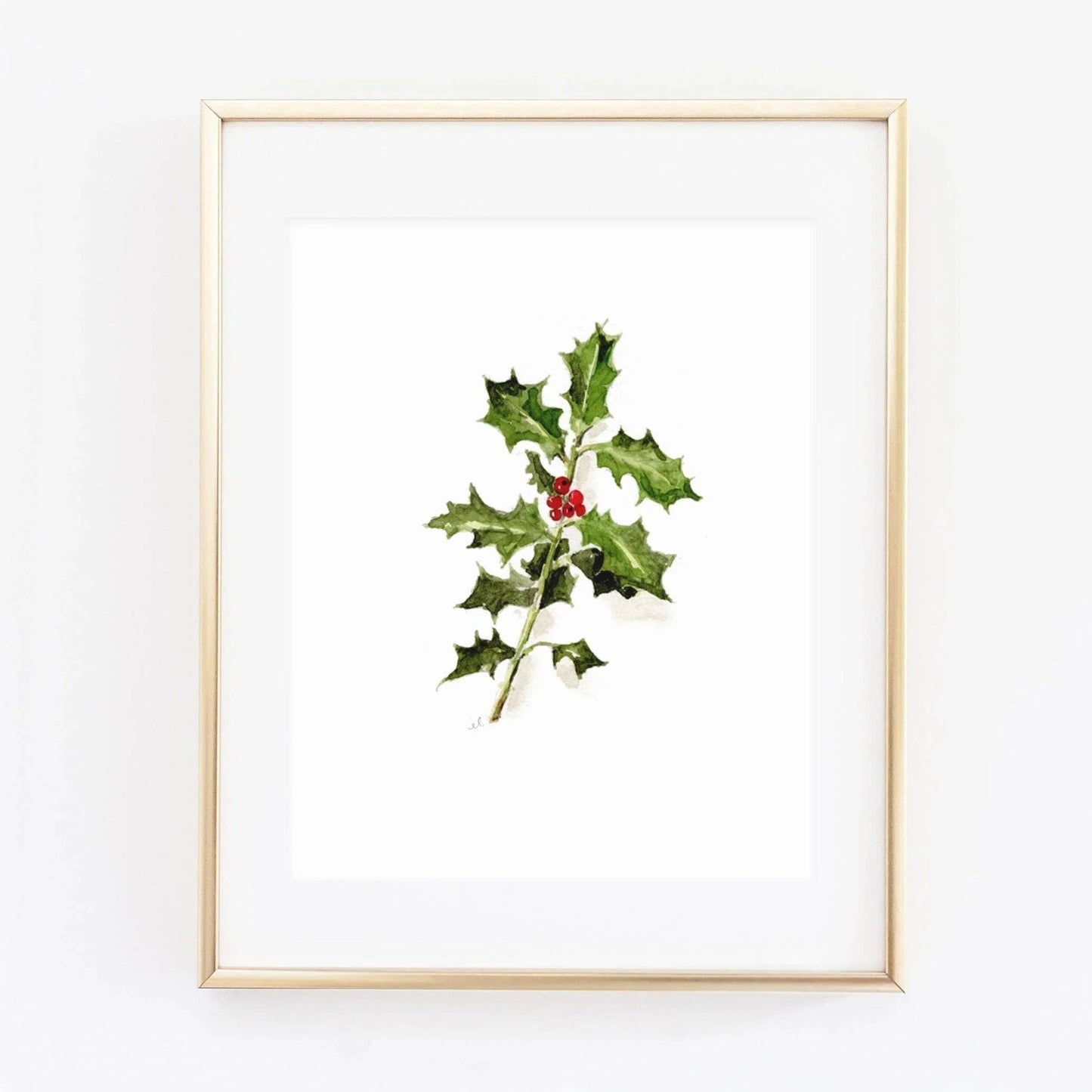 Holly Watercolor Art Print by Emily Lex featuring a hand-painted botanical holly illustration printed on premium superfine paper.
