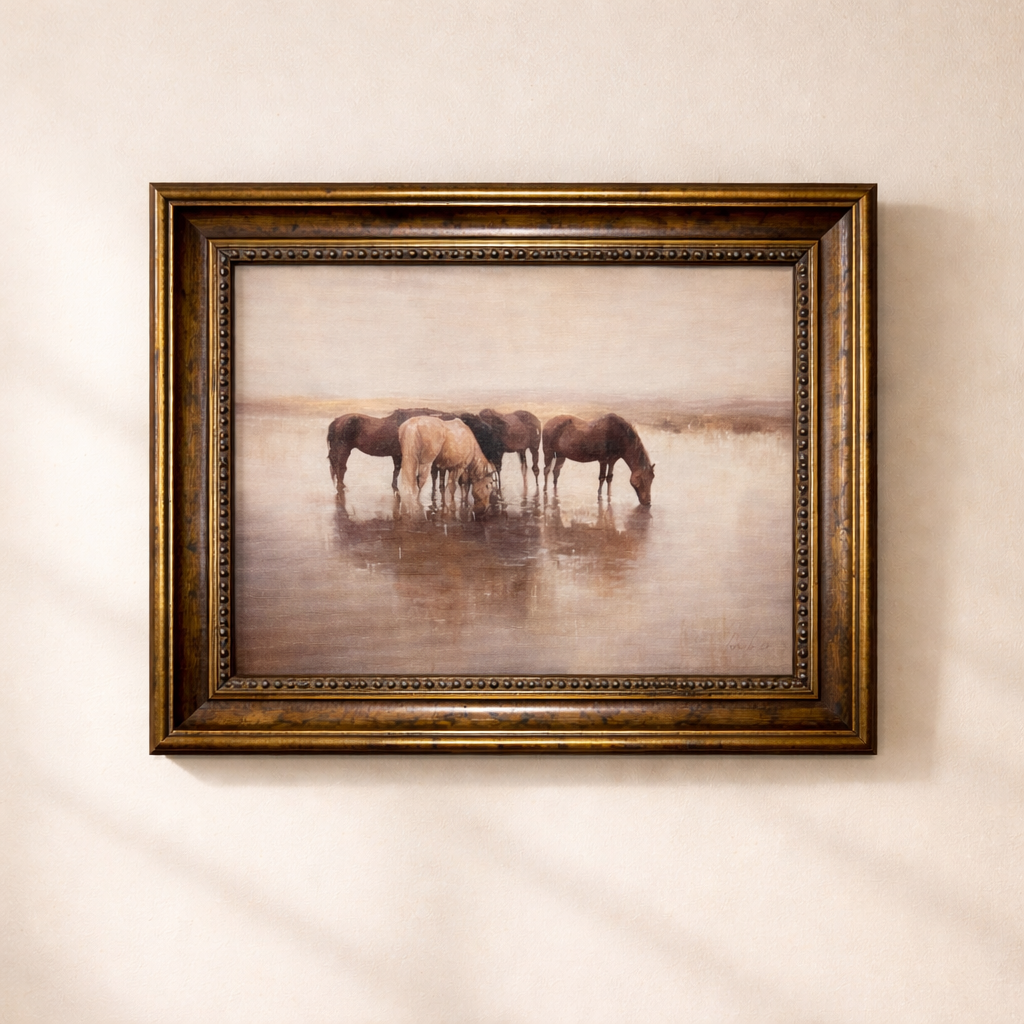 Horse Herd Framed Wall Art – French Beaded Brass