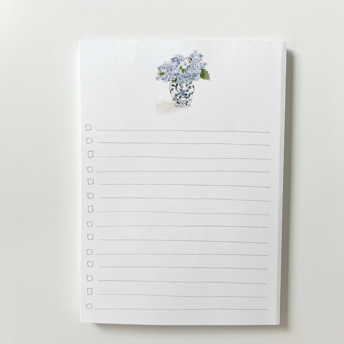 Hydrangea Bouquet Checklist Notepad by Emily Lex featuring original watercolor floral artwork and lined checklist pages.