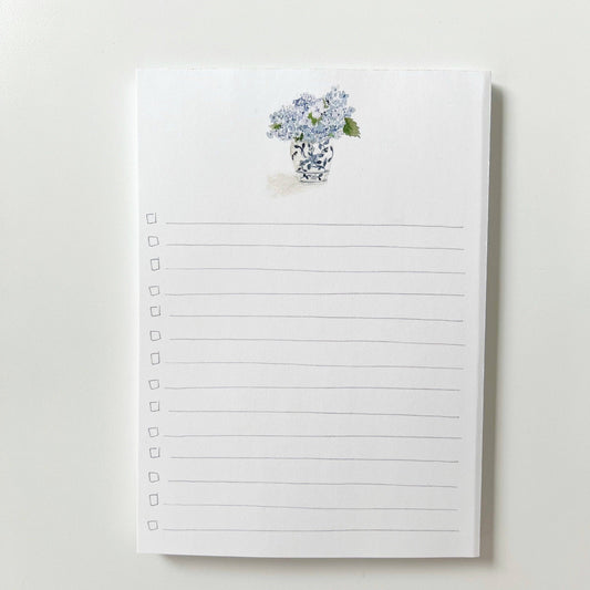 Hydrangea Bouquet Checklist Notepad by Emily Lex featuring original watercolor floral artwork and lined checklist pages.