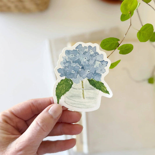 Hydrangea vinyl sticker featuring original watercolor artwork by Emily Lex.