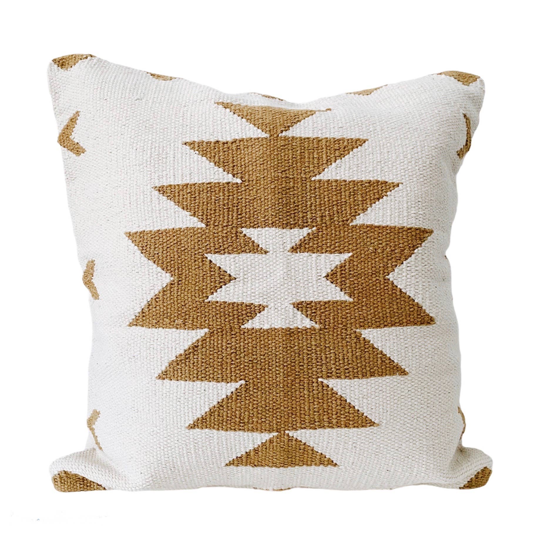 Ithaca handwoven kilim throw pillow in sand and cream, crafted from 100% cotton with a textured woven design.
