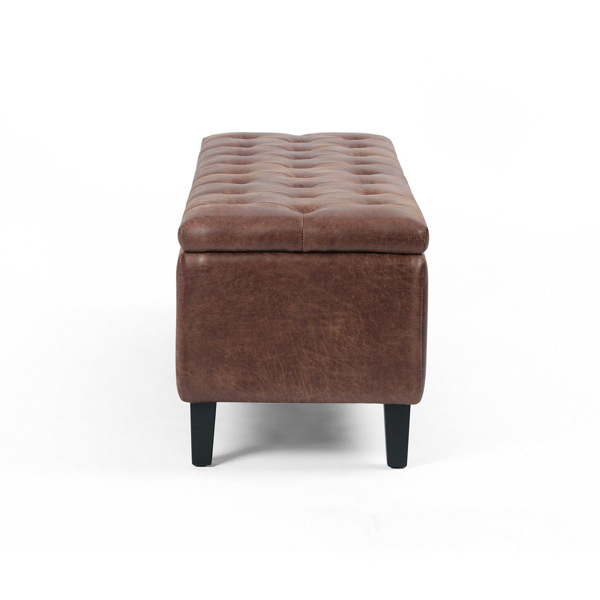 Side view of the Jefferson Tufted Storage Bench showing its narrow 18-inch depth.