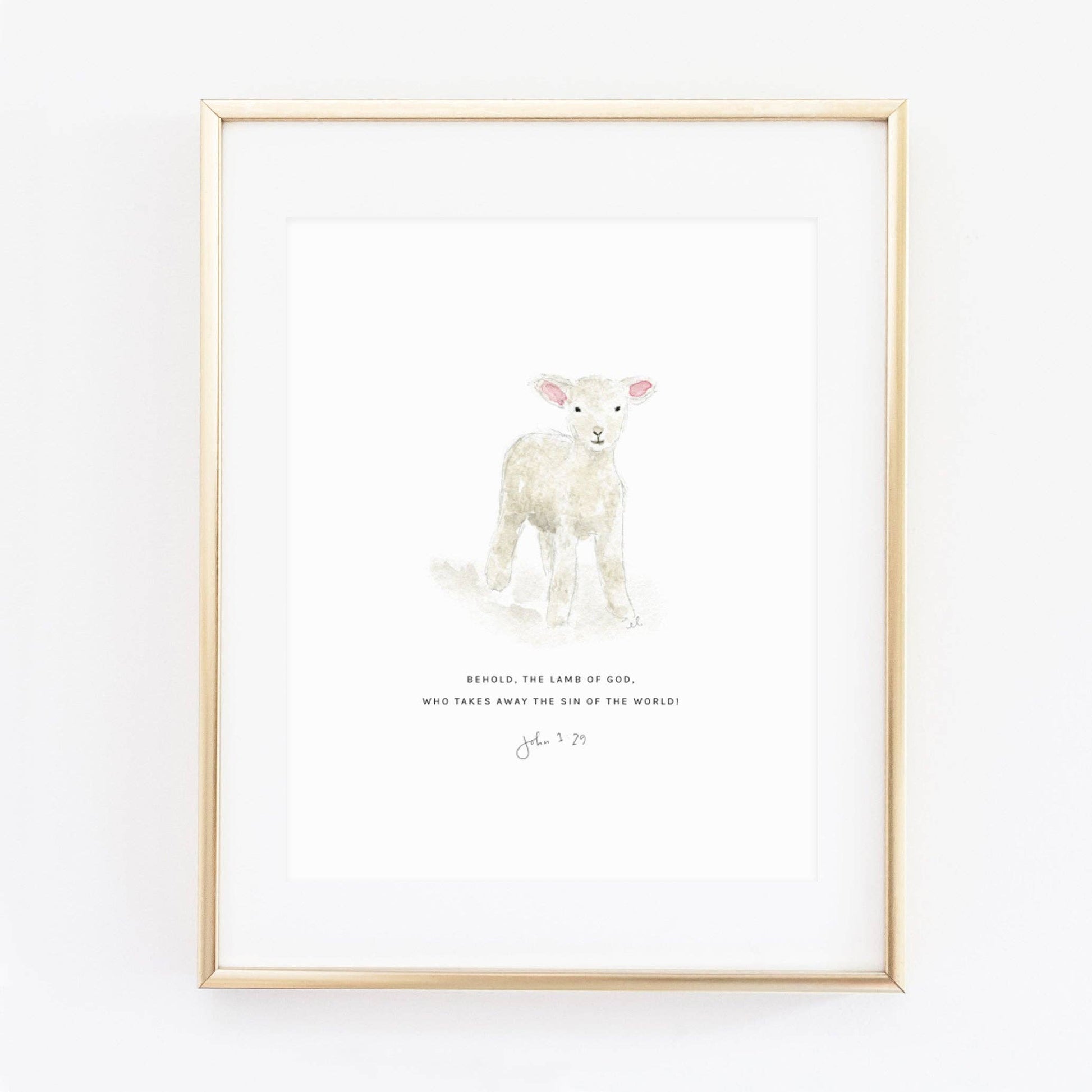 John 1:29 Lamb Scripture Art Print featuring watercolor artwork by Emily Lex.