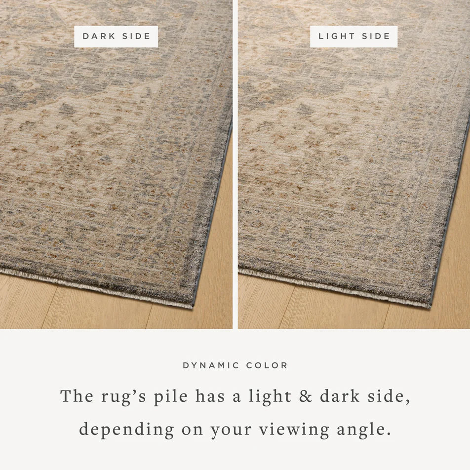 Magnolia Home Junie Rug in Denim and Natural featuring antique-inspired motifs and rich tonal variation.