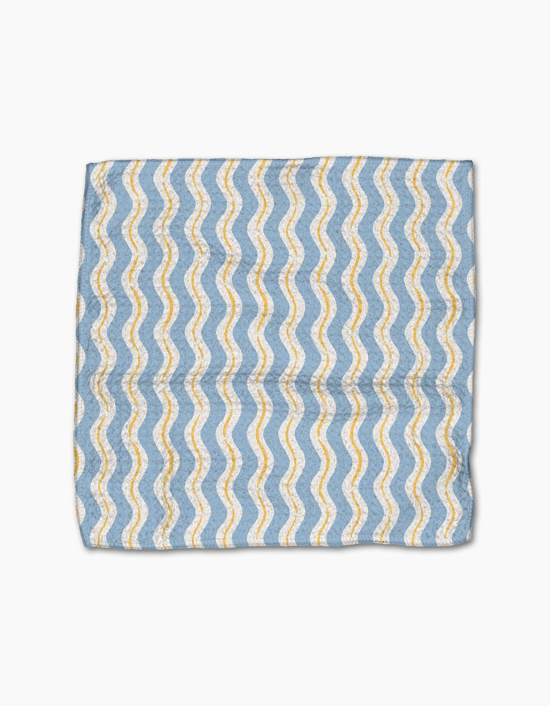 Close-up of the Lemon Waves dishcloths showing Geometry's absorbent, quick-drying Geoweave fabric.