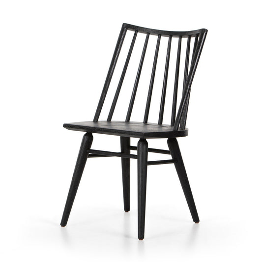 Lewis Black Oak Windsor Dining Chair crafted from solid oak with a tall spindle back and splayed legs.