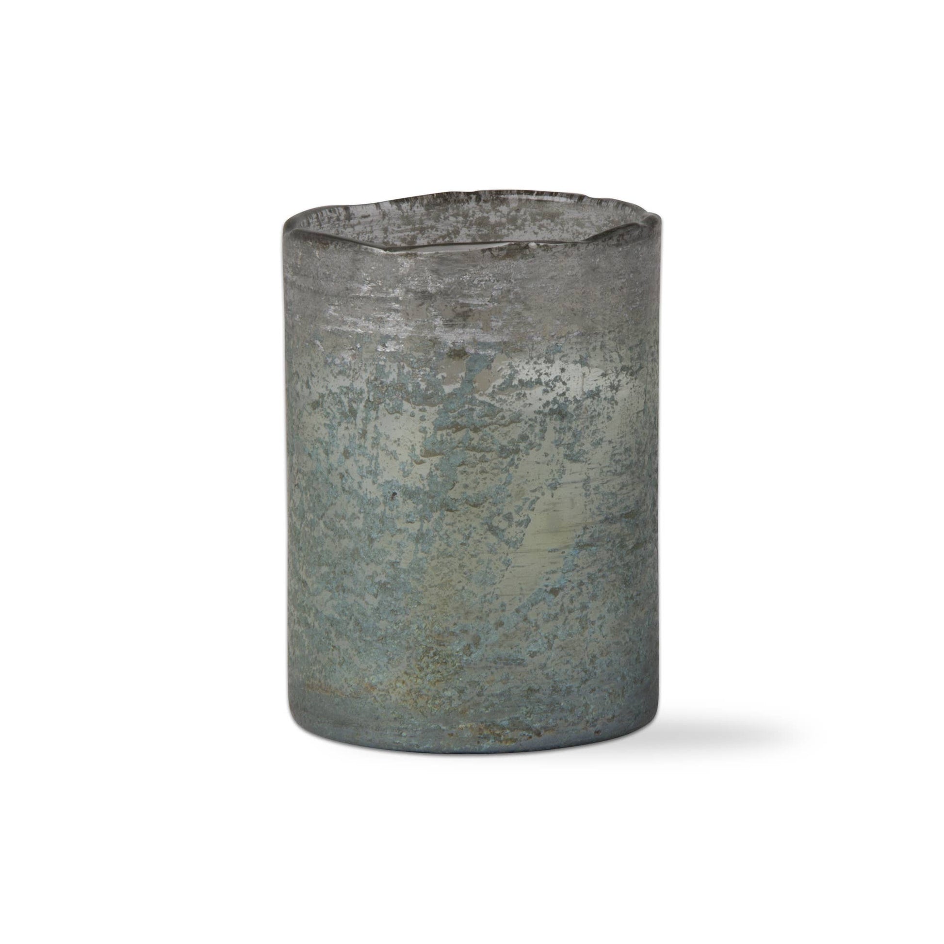 Light Green Ocean citronella candle in a handcrafted iridescent textured glass vessel.