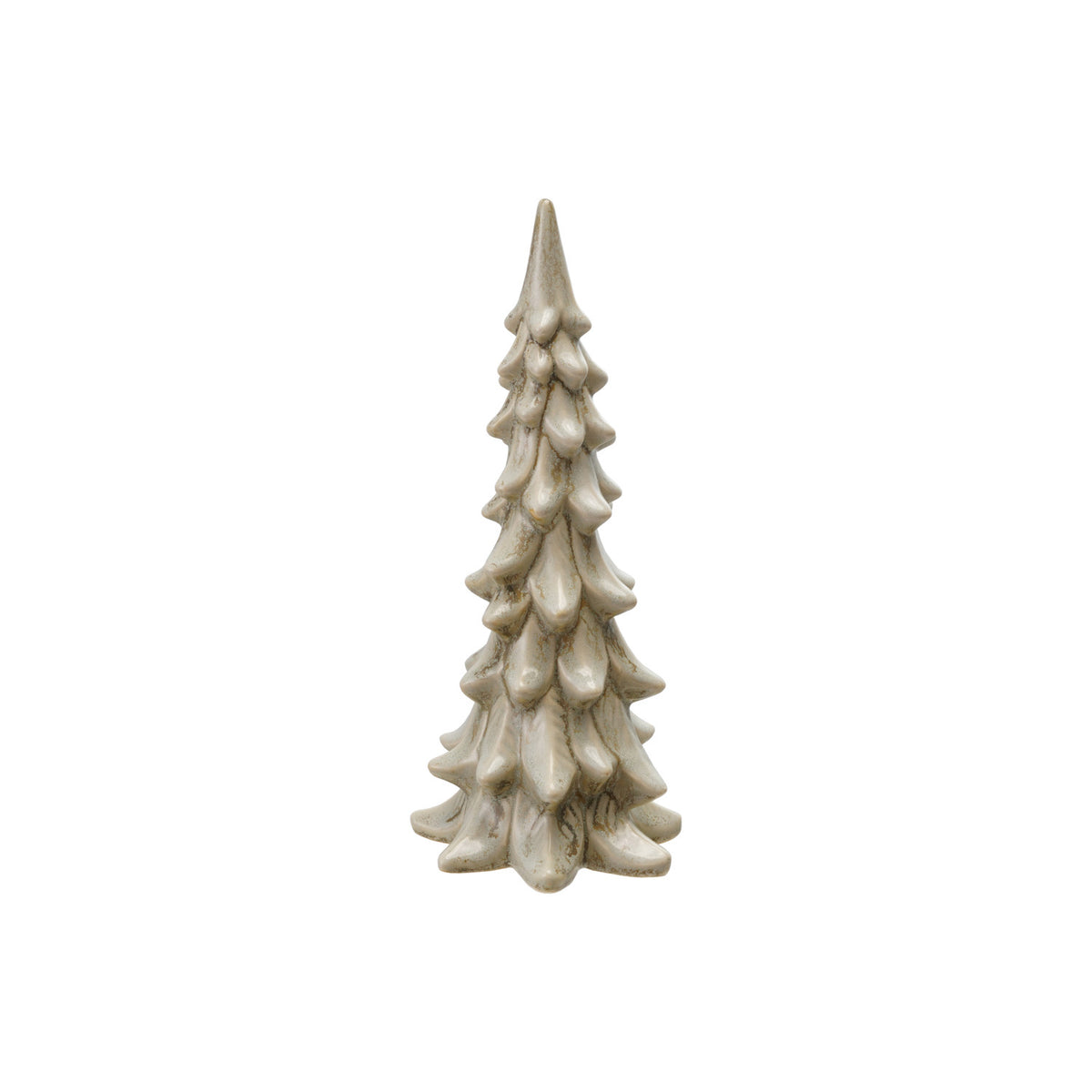 Large light green reactive glaze stoneware tree measuring 10.25 inches tall.