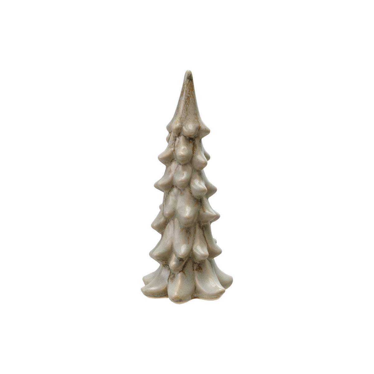 Medium light green reactive glaze stoneware tree measuring 7.5 inches tall.