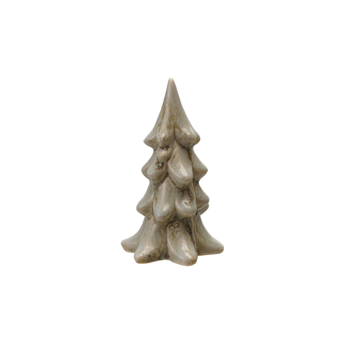 Small light green reactive glaze stoneware tree measuring 4.5 inches tall.