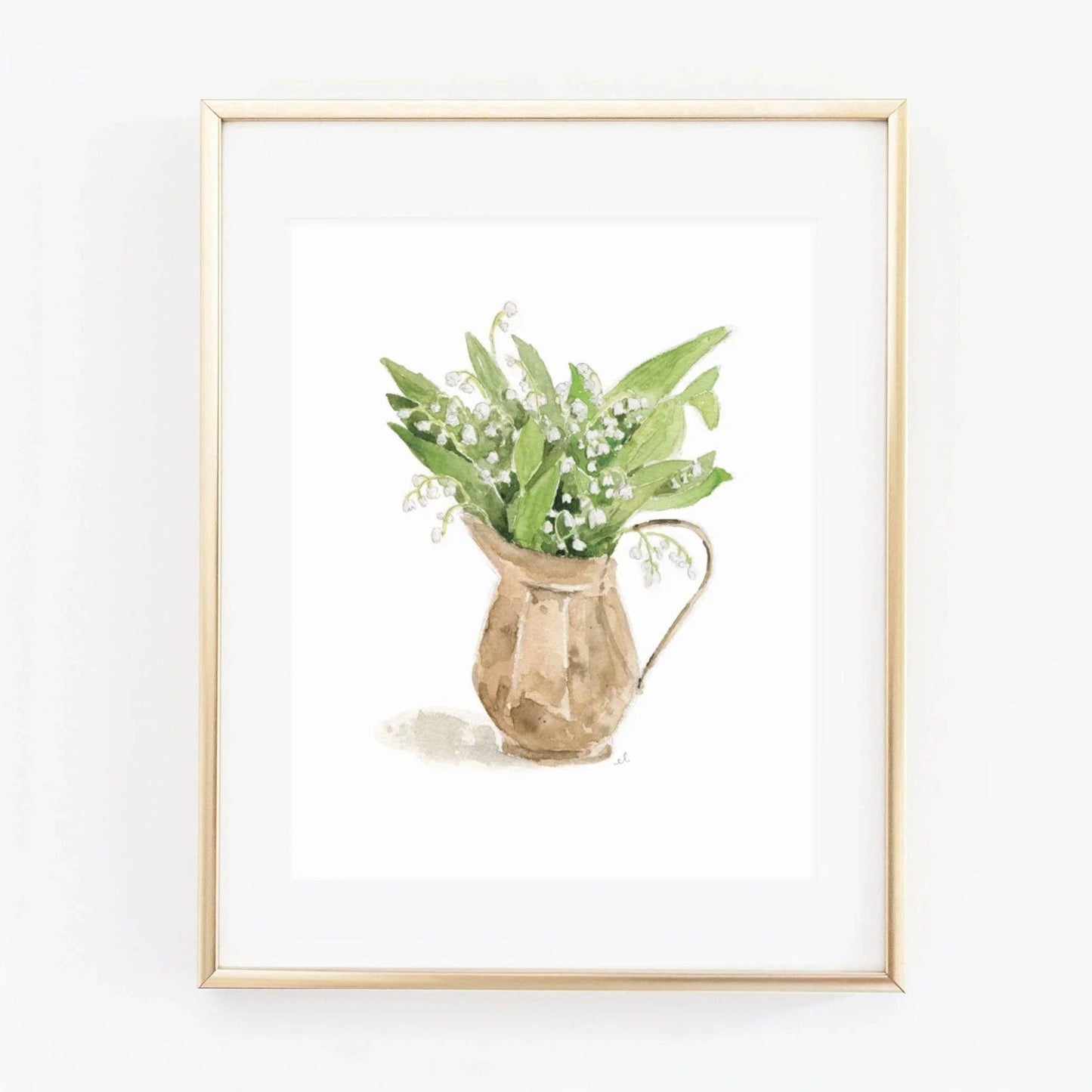Lily of the Valley Bouquet Watercolor Art Print by Emily Lex featuring an original watercolor painting of delicate spring flowers.