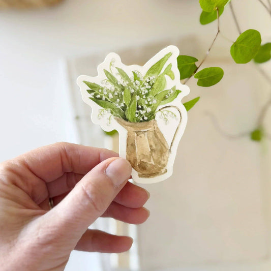 Lily of the Valley vinyl sticker featuring original watercolor artwork by Emily Lex.