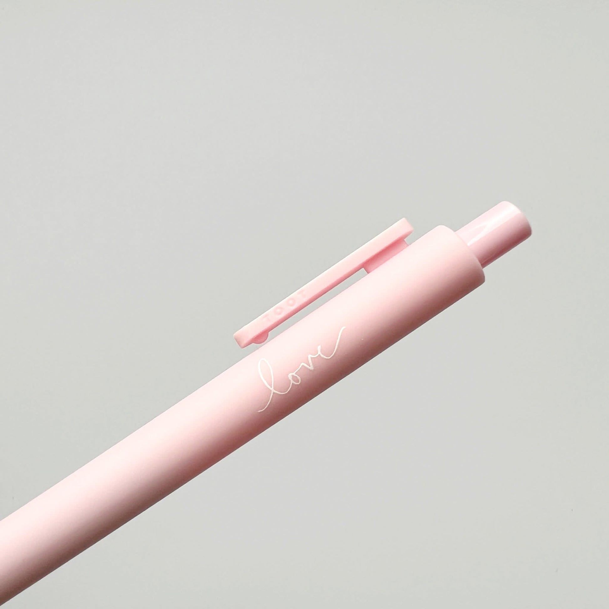 Love Jotter Pen by Emily Lex with pink matte finish and handwritten sentiment.