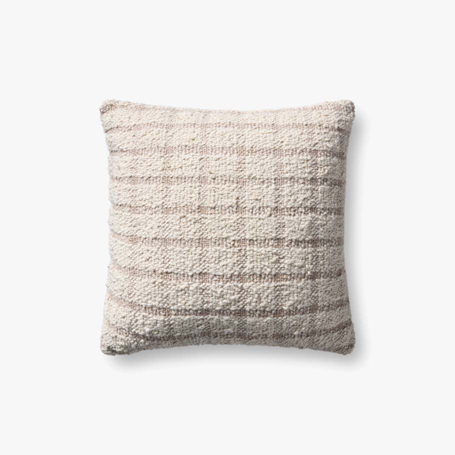 Magnolia Home by Joanna Gaines × Loloi Erin decorative throw pillow in Ivory and Natural with a woven cotton blend cover and premium down-filled insert.