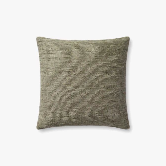 Magnolia Home Scarlett 18 x 18 inch down throw pillow in taupe and green by Joanna Gaines × Loloi.