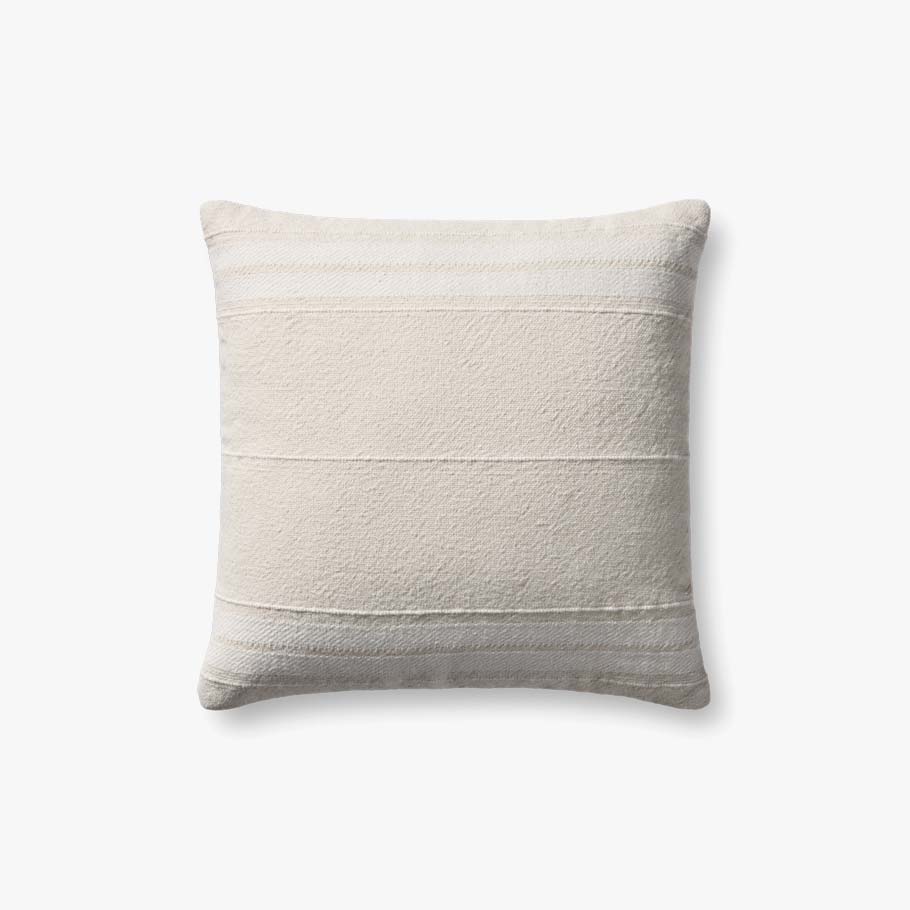 Magnolia Home by Joanna Gaines × Loloi Selena decorative throw pillow in Ivory and Natural featuring a woven 100% cotton cover and premium down-filled insert.