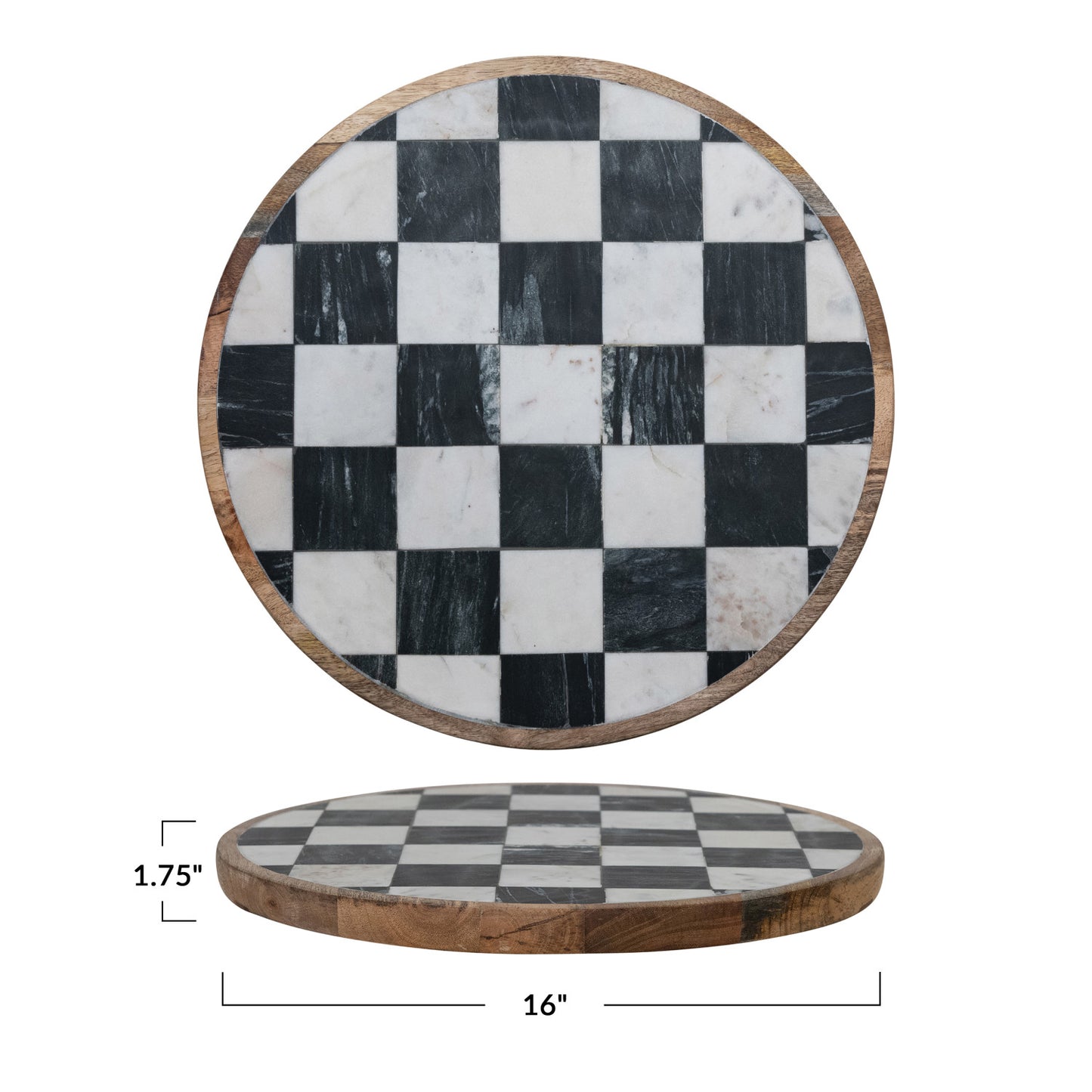 Mango Wood & Marble Check Lazy Susan