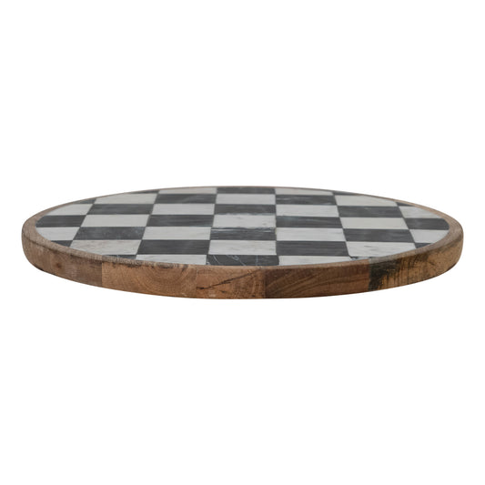 Mango Wood & Marble Check Lazy Susan