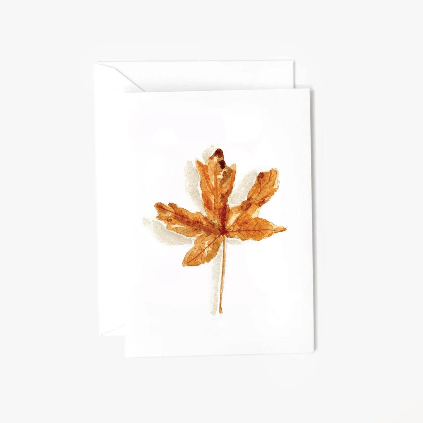 Maple Leaf Autumn Mini Enclosure Card by Emily Lex featuring an original watercolor maple leaf illustration with coordinating envelope and sealing sticker.
