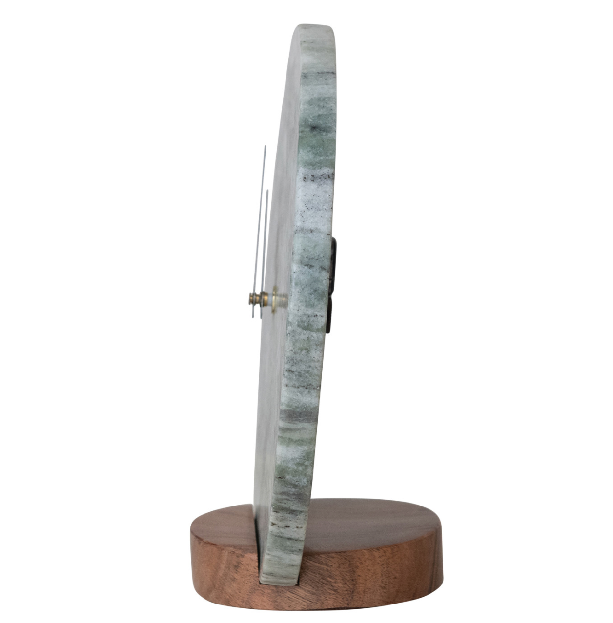 Green Mélange Marble Clock with Acacia Wood Base