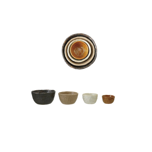 Matte Textured Stoneware Nesting Bowls - Set of 4