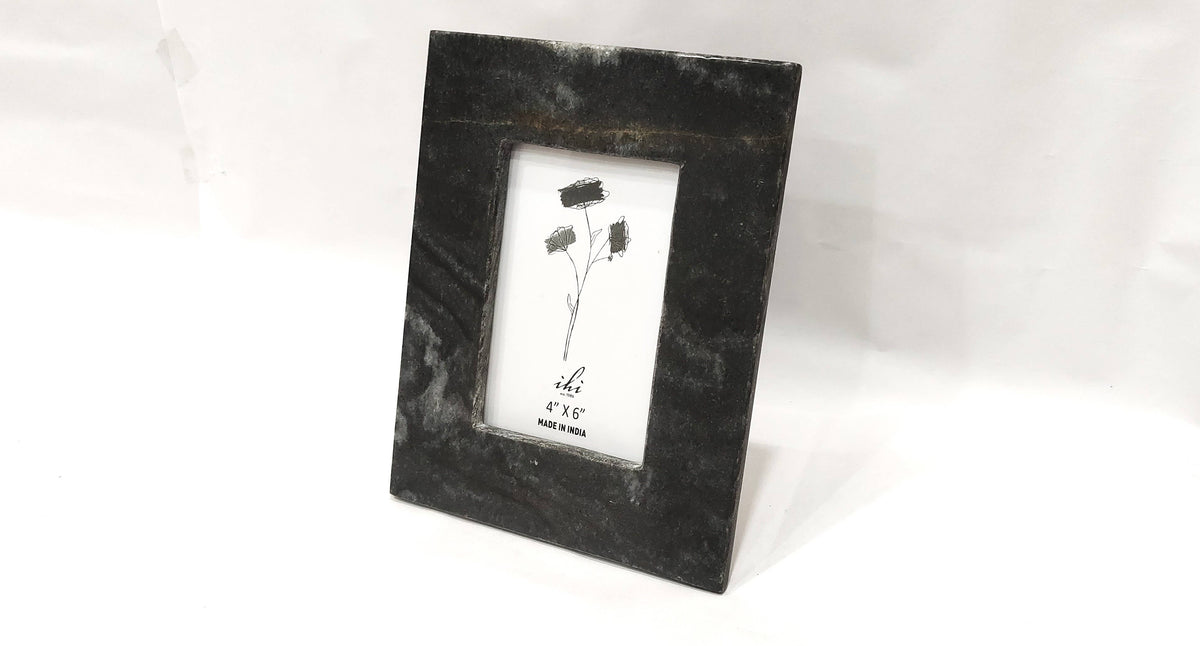 Midnight Black Marble Photo Frame crafted from natural black marble with unique stone veining.