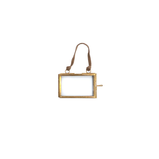 Brass Hanging Frame Ornament with Leather Strap - Horizontal