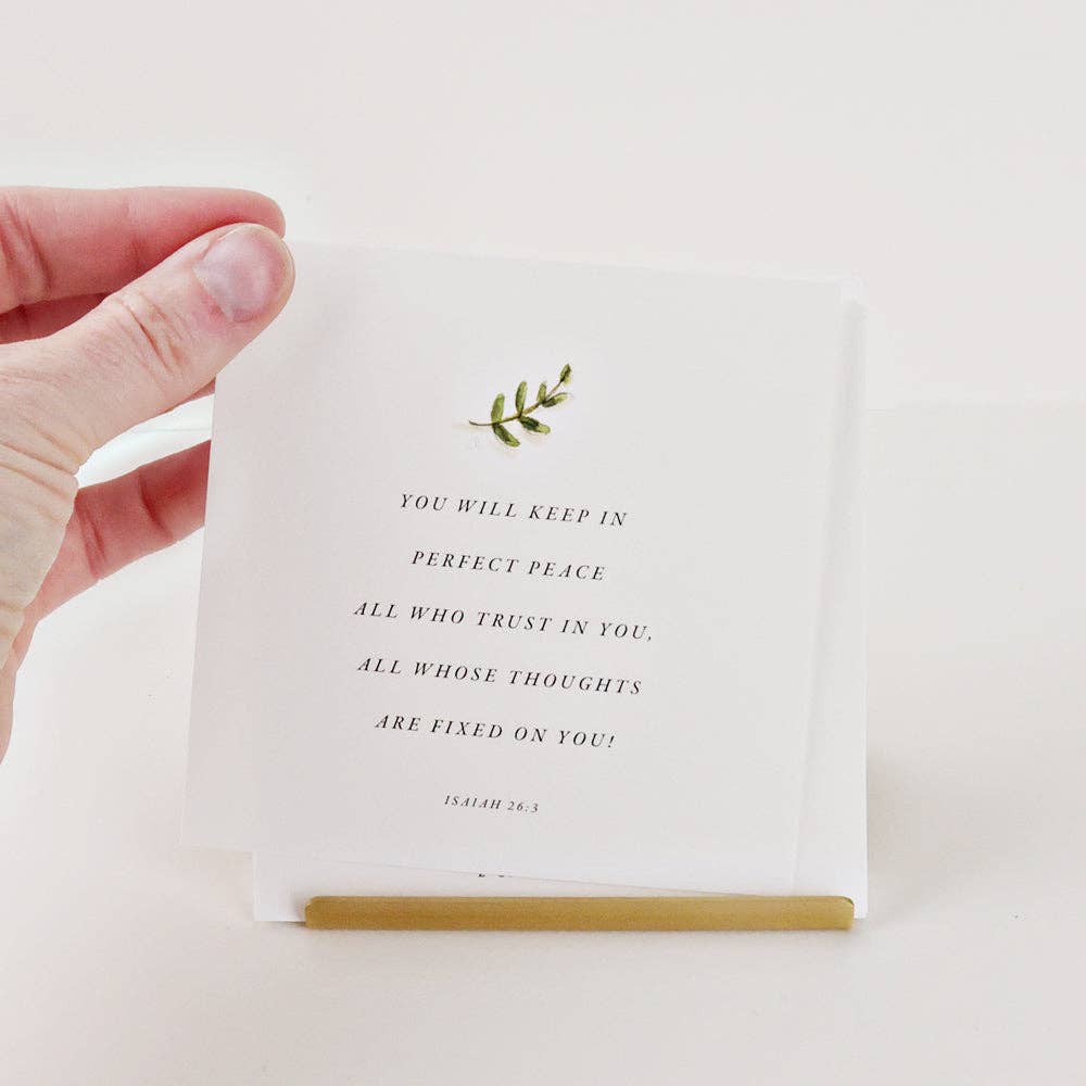 Brass Scripture Card Holder by Emily Lex designed to display Truth for Today Scripture cards with a clean, minimalist design.