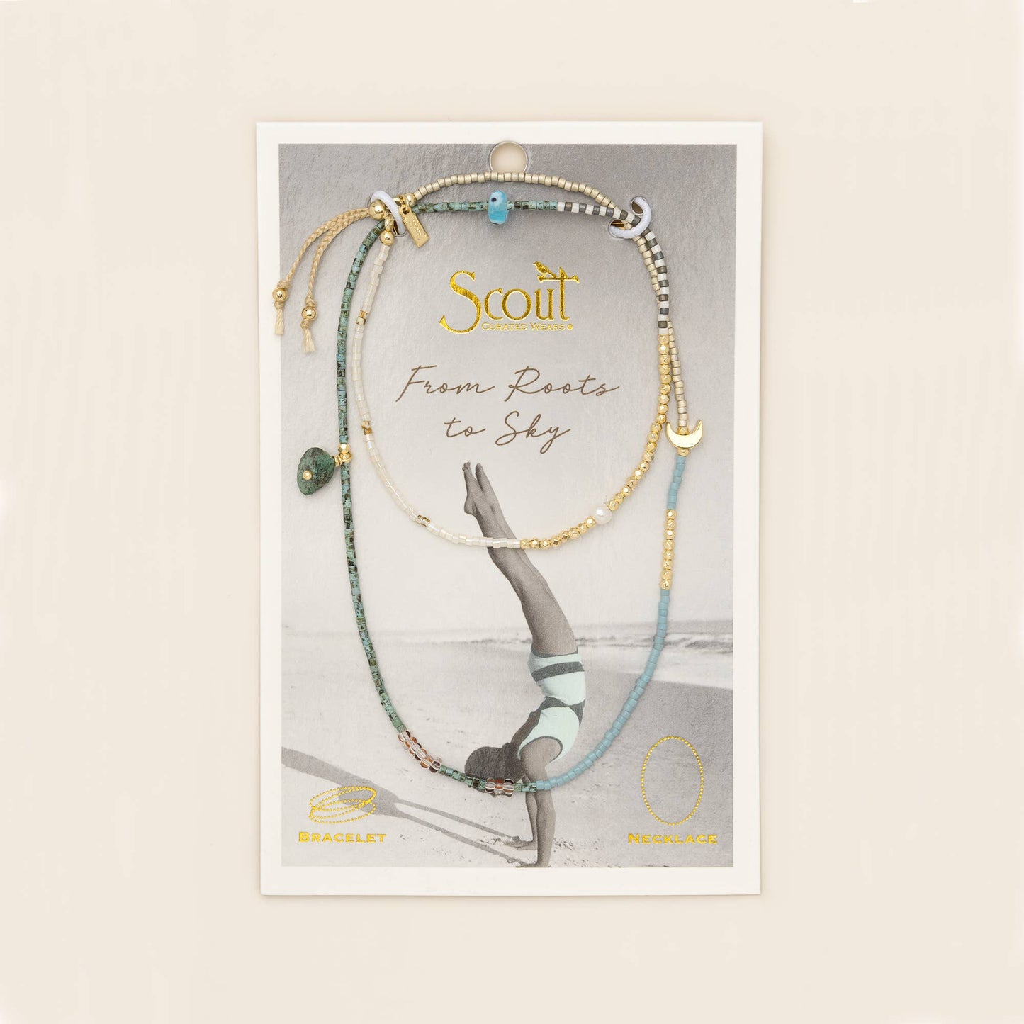 Mixed Media Wrap Bracelet and Necklace featuring genuine African Turquoise gemstones, Japanese Miyuki beads, freshwater pearls, and gold-tone accents.